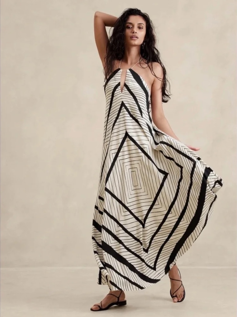 Banana Republic Silk Halter Maxi Dress, Size L